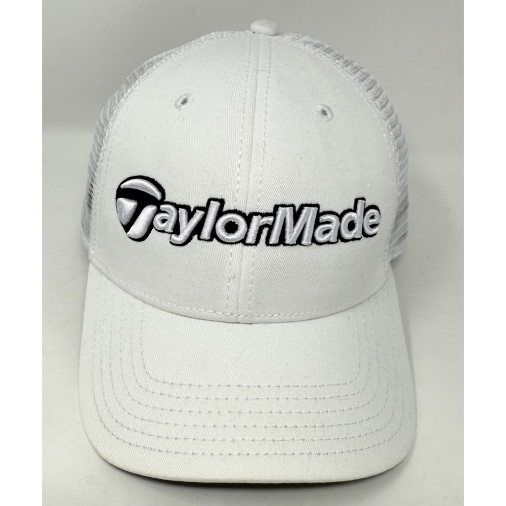 TaylorMade Golf Hat Mens White Mesh Back Trucker Snapback‎ Adjustable Cap